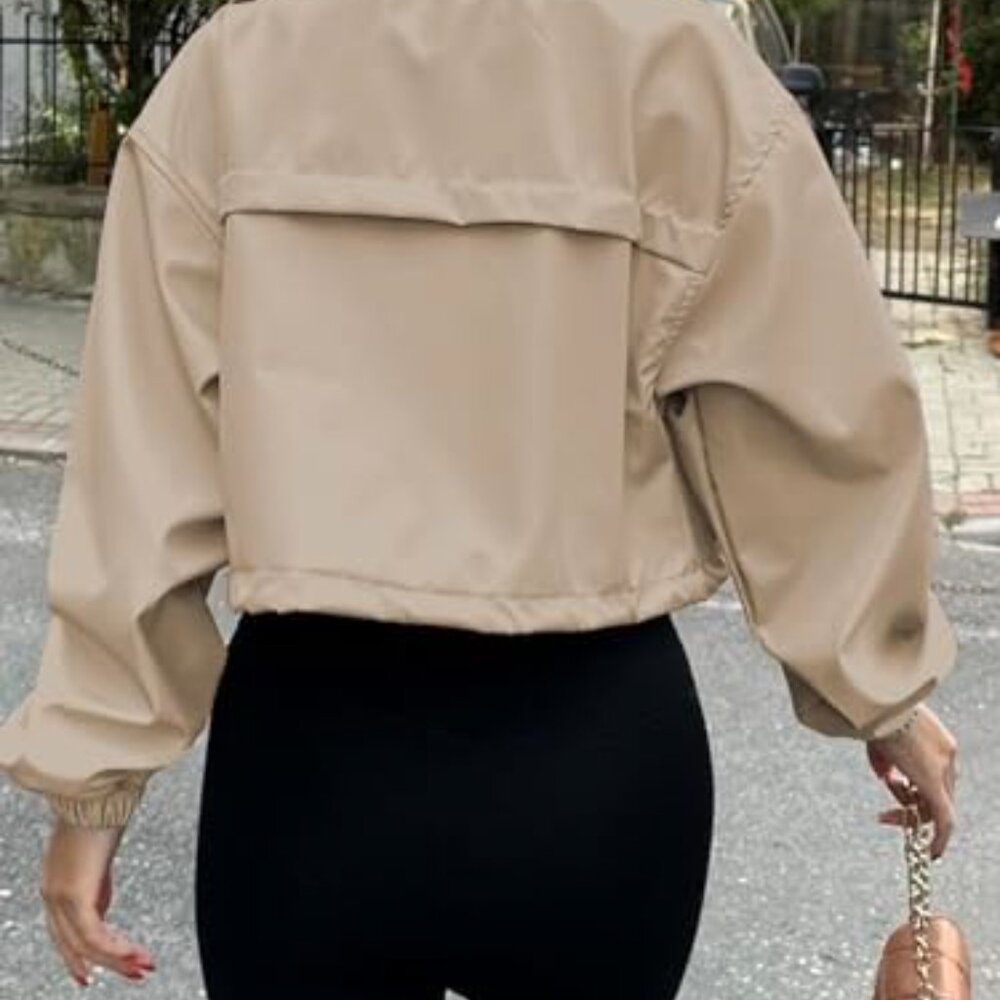 Oversized Cropped Utility Jacket Lightweight Zip … - image 5